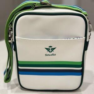 Saudia Airlines Retro Flight Crossbody Bag - White & Green - NWOT